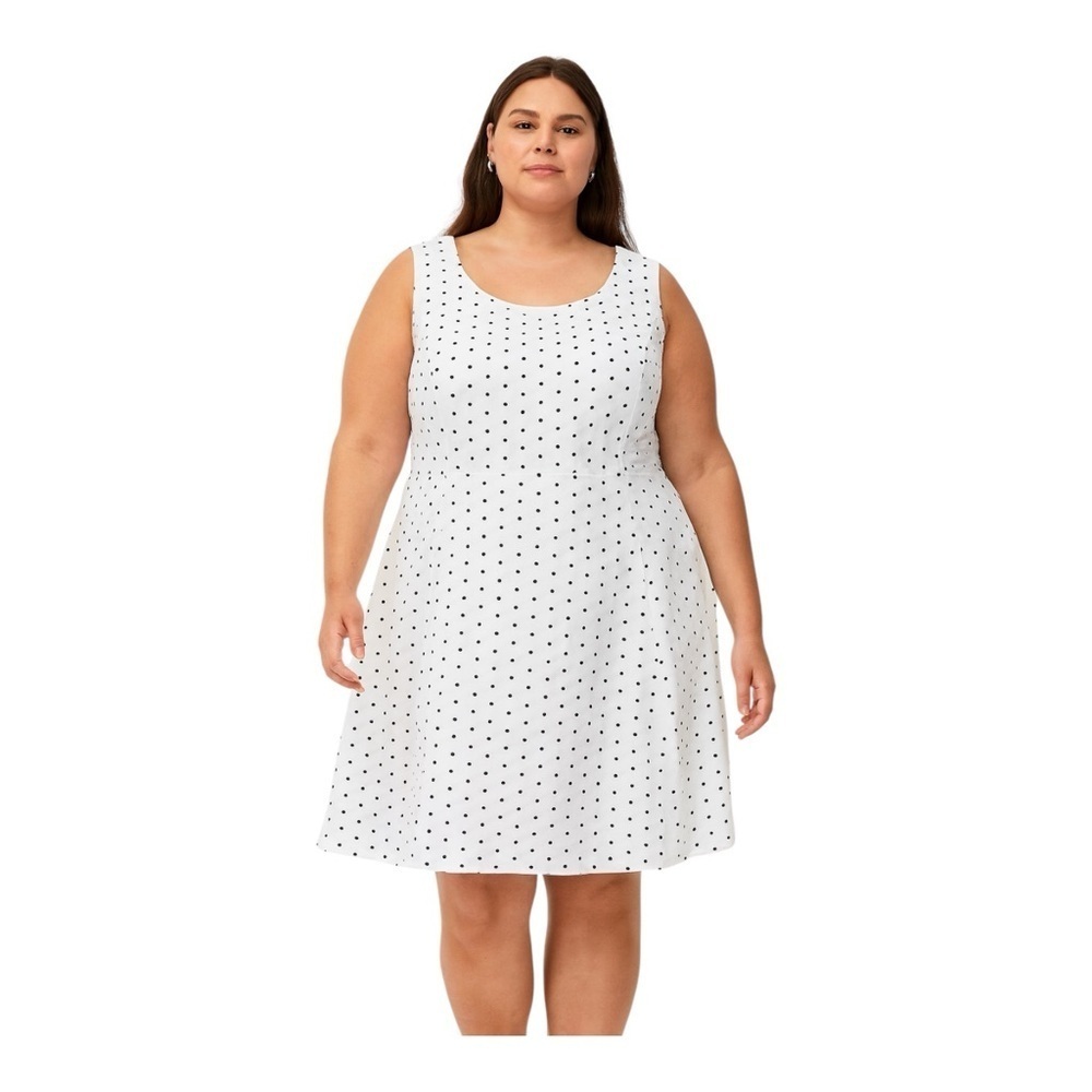Ellos White Polka Dot Dress Plus Size 32 Sleeveless Skater A-Line Cotton Lined
